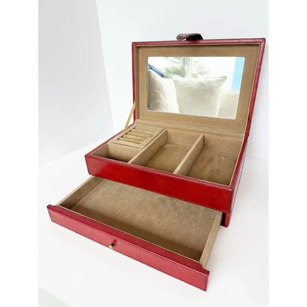 William Sheppe Leather Jewelry Box Case Brown Red Classic